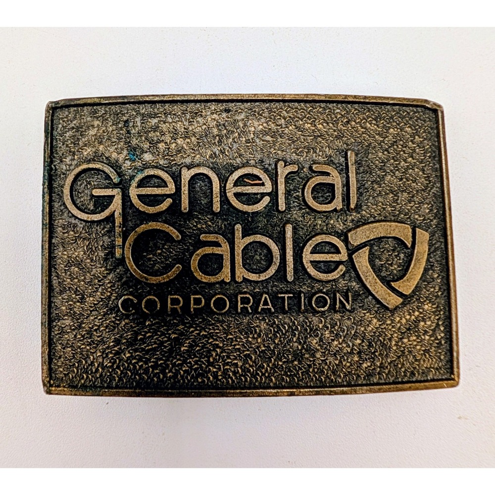 Vintage General Cable Corporation Belt Buckle Brass Tone Industrial Rectangular